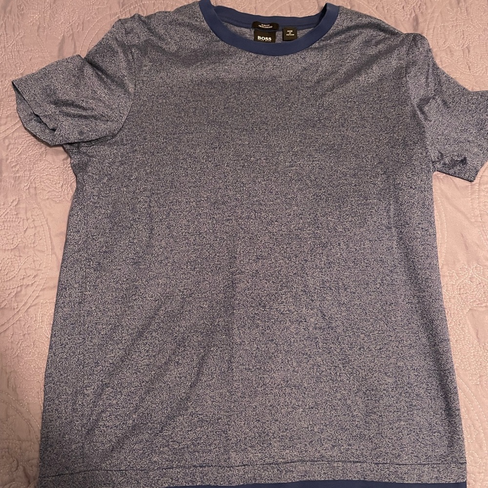Hugo Boss Men’s Blue Slim Fit Mercerised Blue T-Shirt Medium